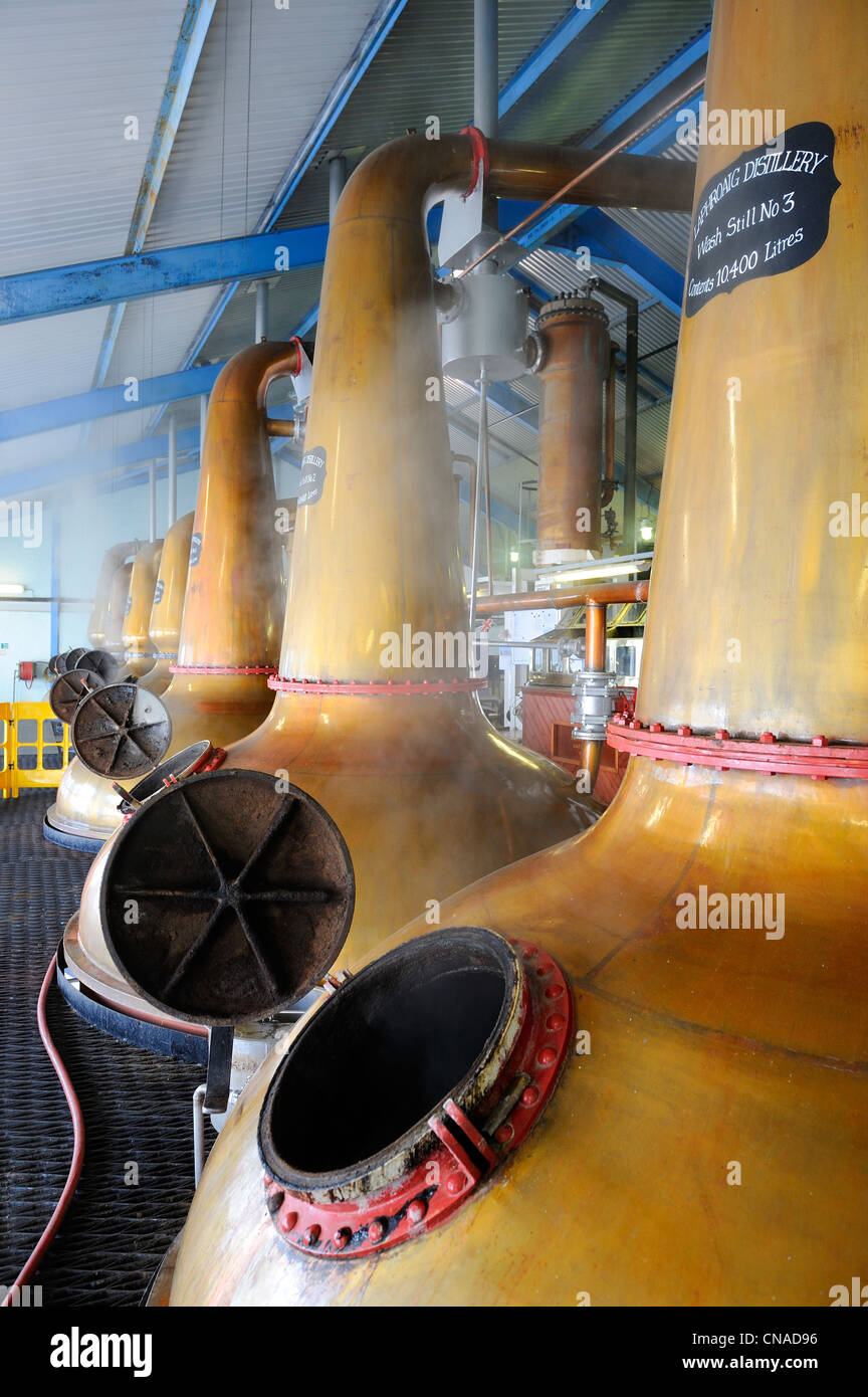 Regno Unito, Scozia, Ebridi Interne, isola di Islay, Port Ellen, Laphroaig Scotch Whisky Distillery, lavare la distillazione in Foto Stock