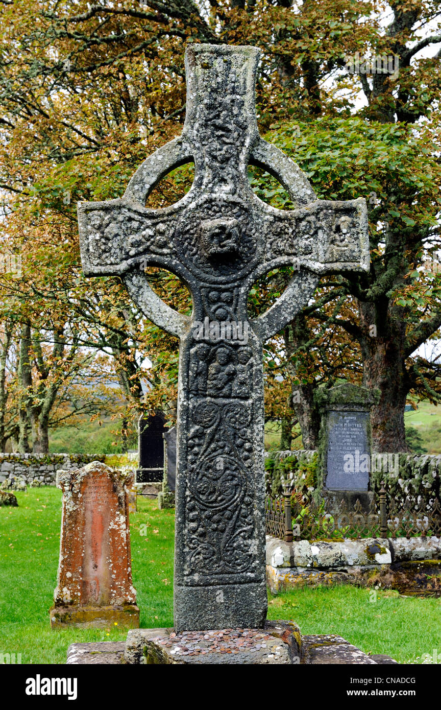 Regno Unito, Scozia, Ebridi Interne, isola di Islay, chiesa kildalton sulla costa est, il Celtic Kildalton Cross scolpito Foto Stock
