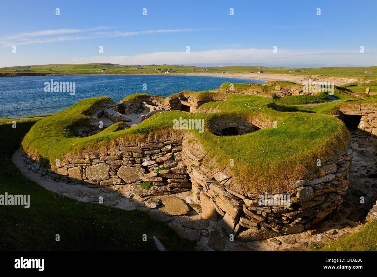 Regno Unito, Scozia, isole Orcadi, isola della terraferma, rovine di Skara Brae villaggio preistorico, elencati come Patrimonio mondiale Foto Stock