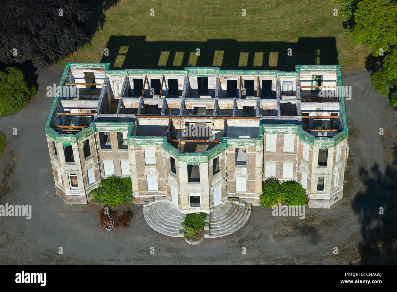 Francia, Eure, Caumont, ristrutturazione del Chateau Matree (vista aerea) Foto Stock