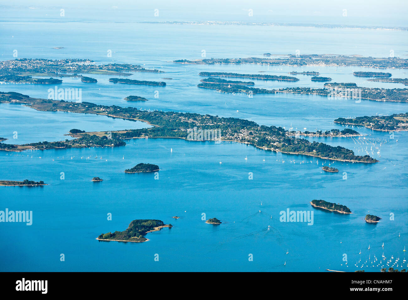 Francia, Morbihan, Golfe du Morbihan, Ile aux Moines (vista aerea) Foto Stock