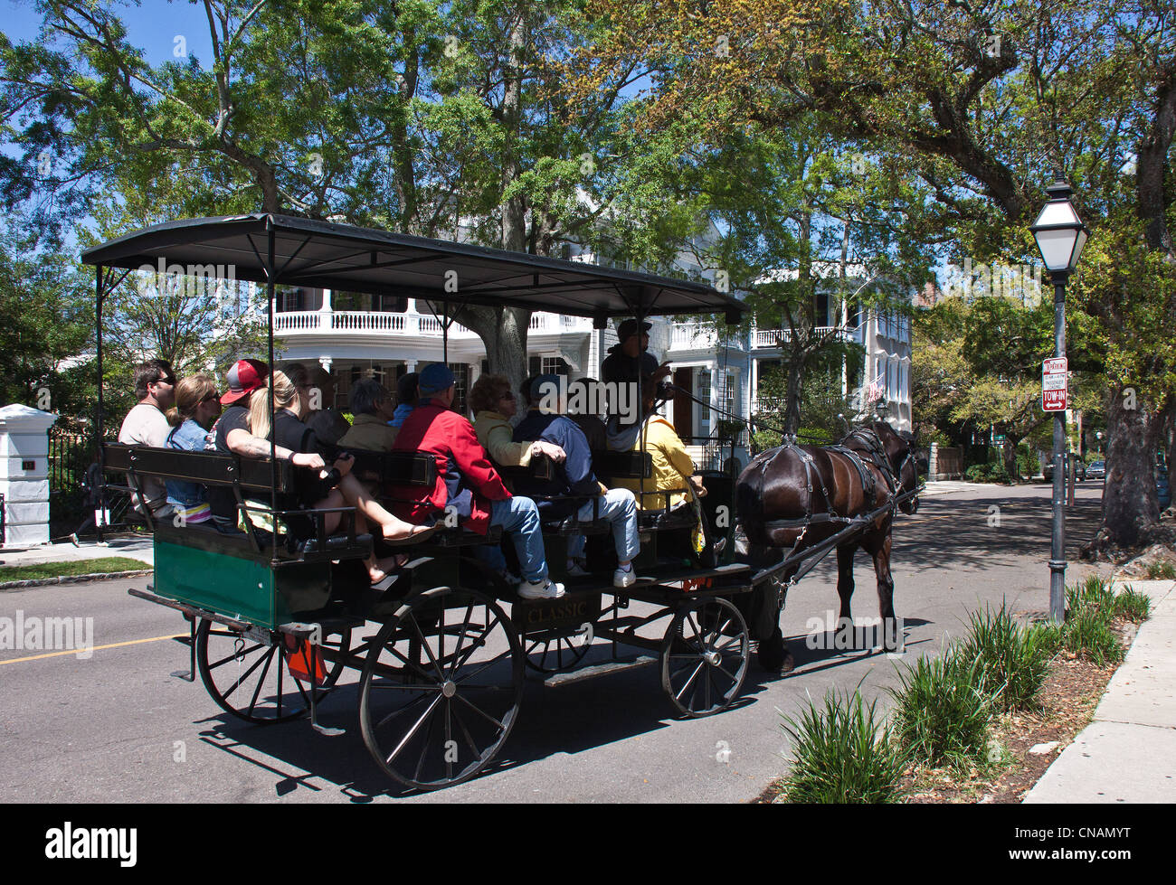 A cavallo il trasporto turistico in Charleston, Carolina del Sud Foto Stock