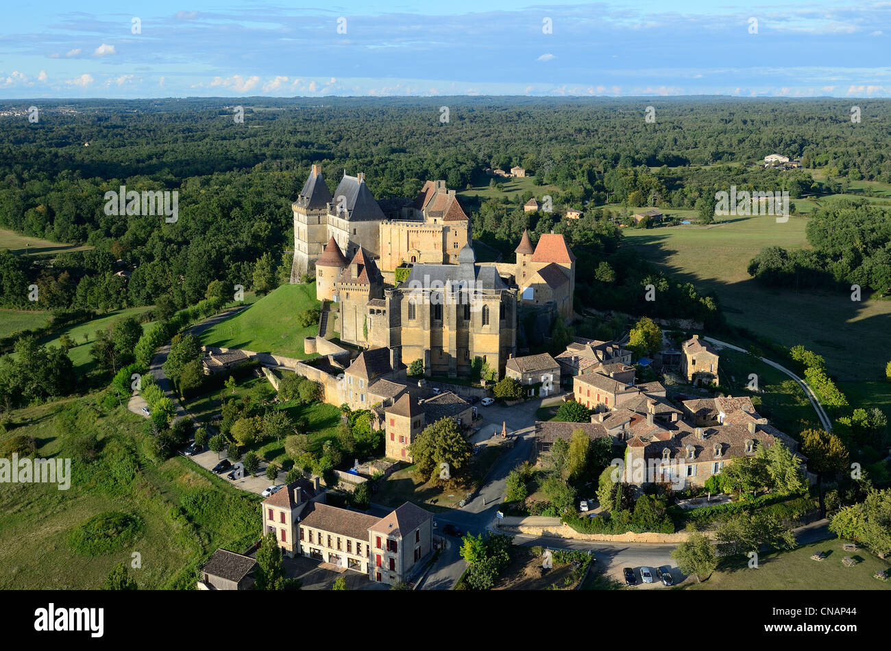 Francia, Dordogne, Perigord Pourpre, Biron Castle (vista aerea) Foto Stock