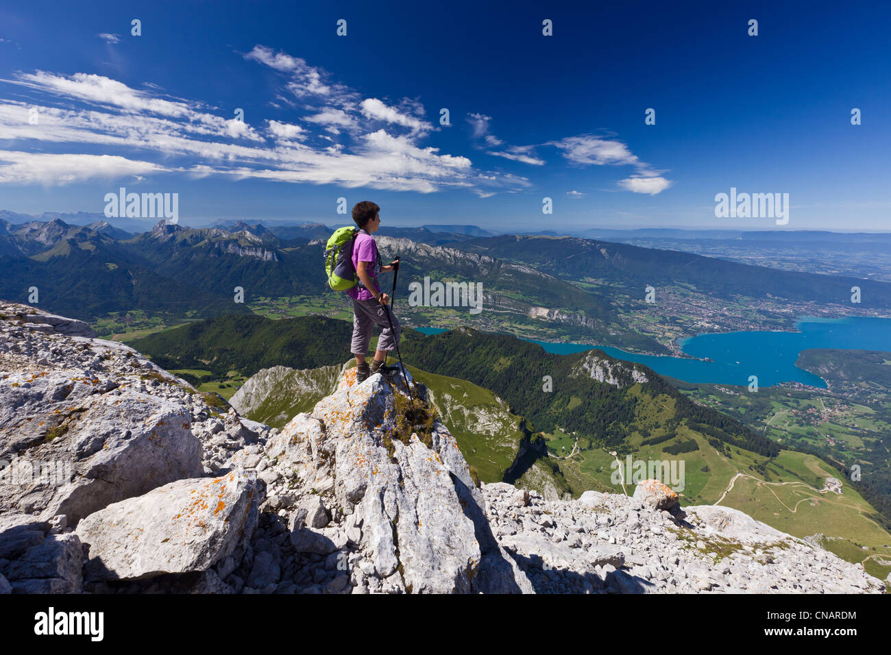 Francia, Haute Savoie, Massif des Bornes, Annecy, panorama dalla vetta del Tournette (2351m), il Chainon de la Tournette Foto Stock