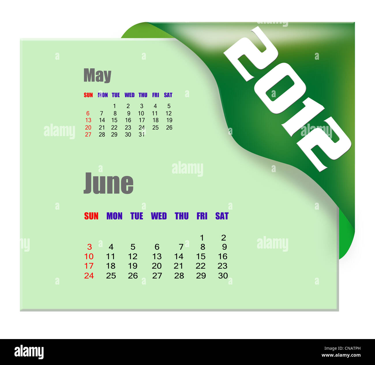 Giugno 2012 Calendario Foto Stock