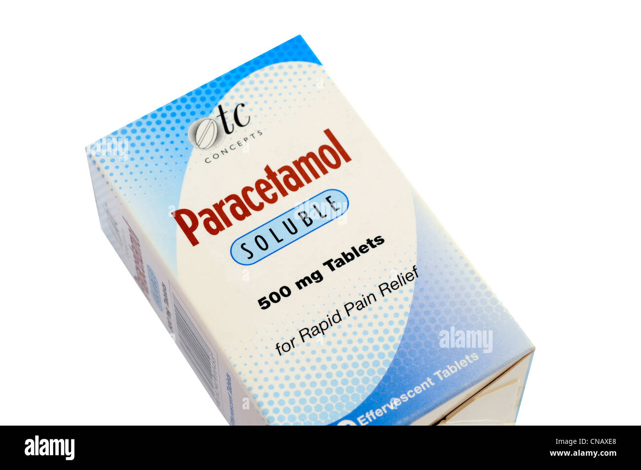 Pacchetto di paracetamolo solubile su sfondo bianco Foto Stock