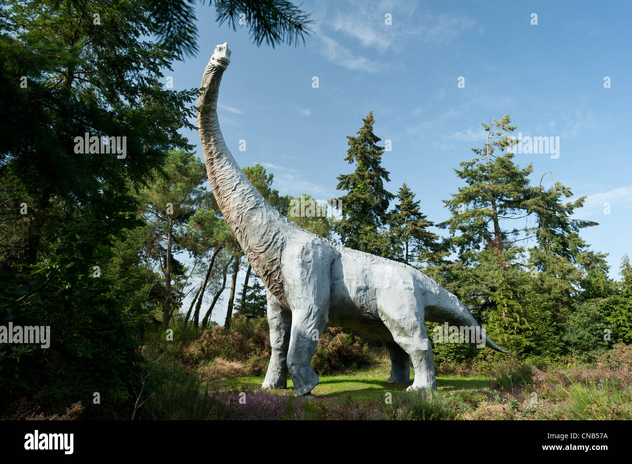 Francia, Morbihan, Malansac, parco della preistoria della Bretagna, Brachiosaurus scenario Foto Stock