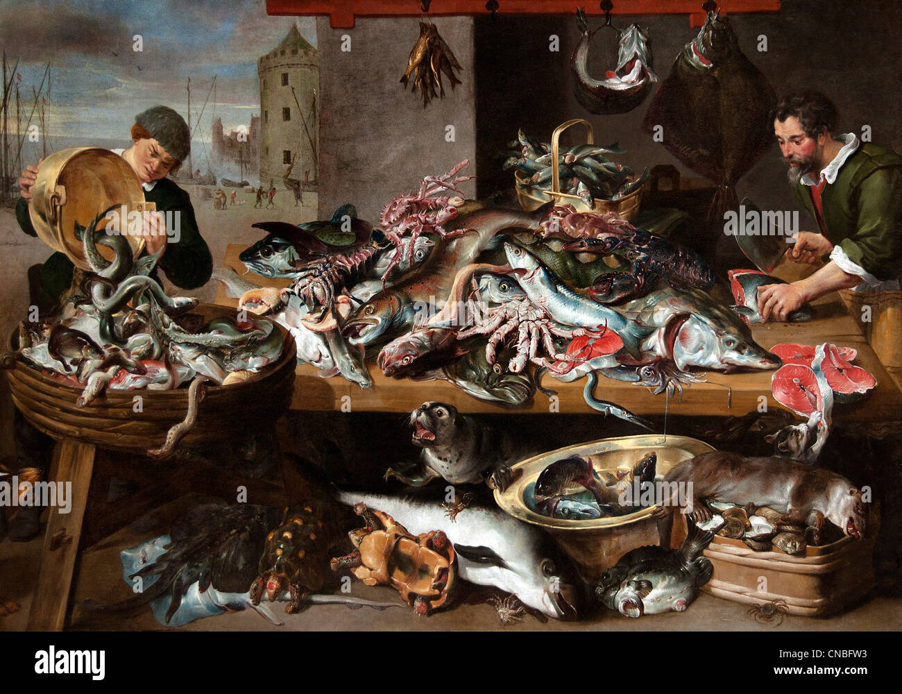 Marchands de poissons un leur etal - pescivendoli hanno avuto il loro metallo 1616 da Frans Snyders 1579-1657 Fiamminga Foto Stock