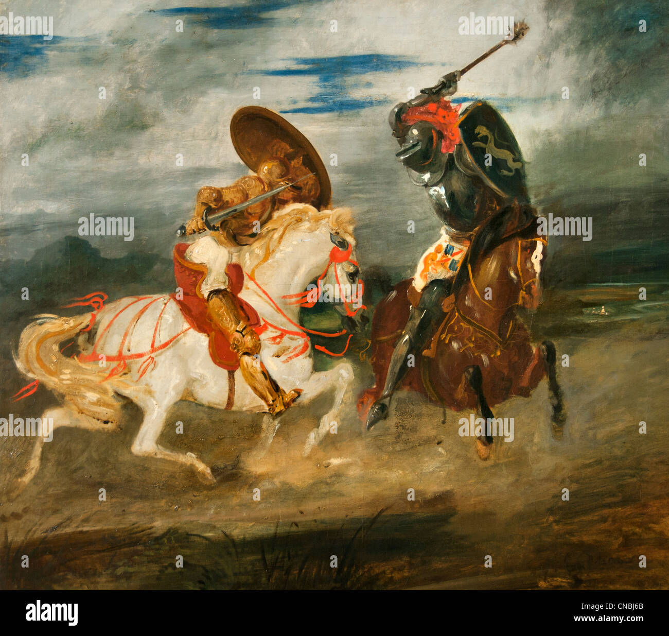 Combattere de Chevaliers dans la campagne - Cavalieri nella battaglia di campagna Ferdinand Victor Eugène Delacroix 1798 - 1863 Francia Foto Stock
