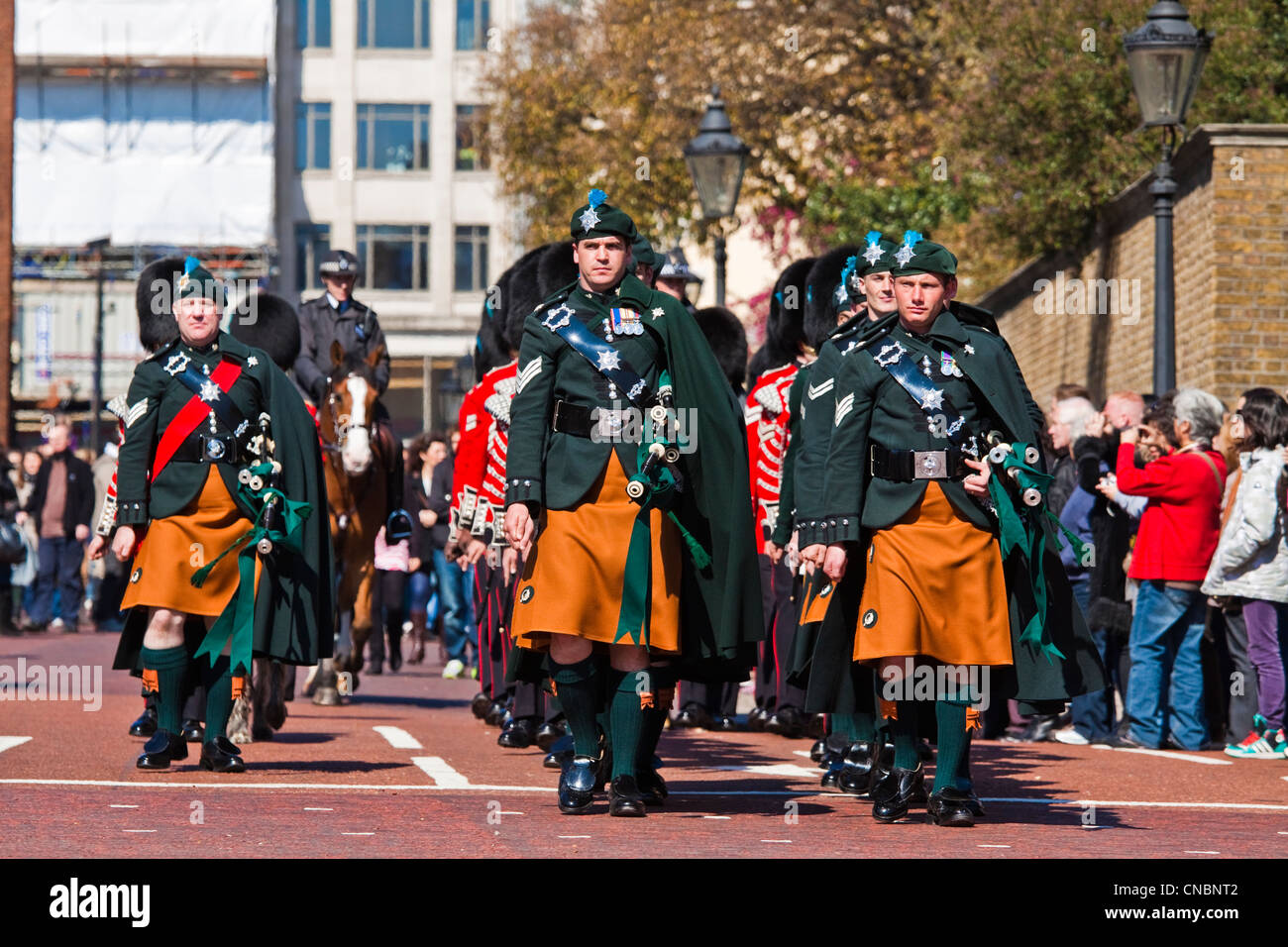 Irlandese guardie pipers Foto Stock
