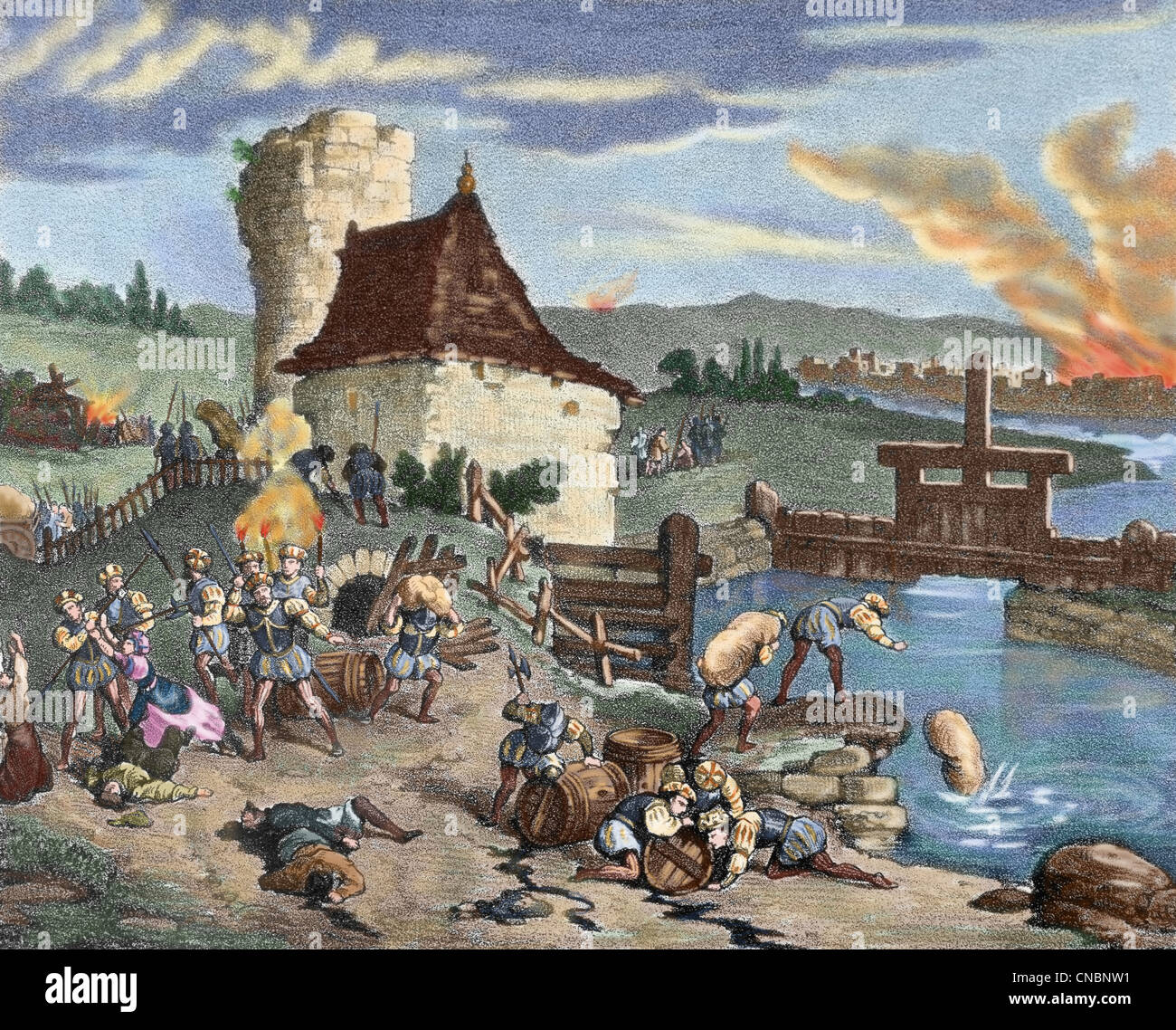 Il tedesco guerra dei contadini (1524-1525). Incendi e saccheggi da Thomas Muntzer (1491-1525) e il suo popolo durante la ribellione. Foto Stock