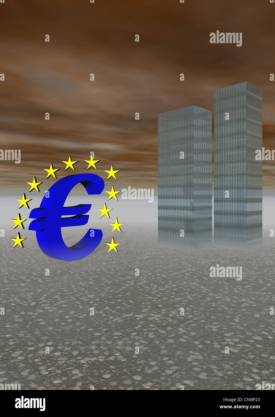 Euro blu e edifici Foto Stock