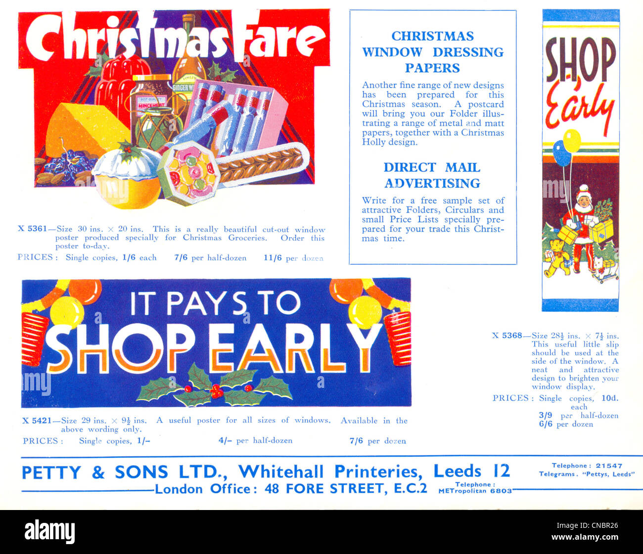 Pubblicità per il Natale poster per vetrina da Petty & Sons, Leeds Foto Stock