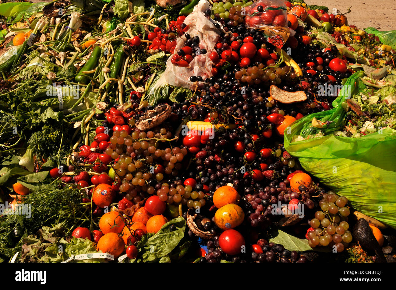 Cibo e compostabile materiali dai ristoranti e i fornitori di prodotti alimentari sono a sinistra per compost. Foto Stock