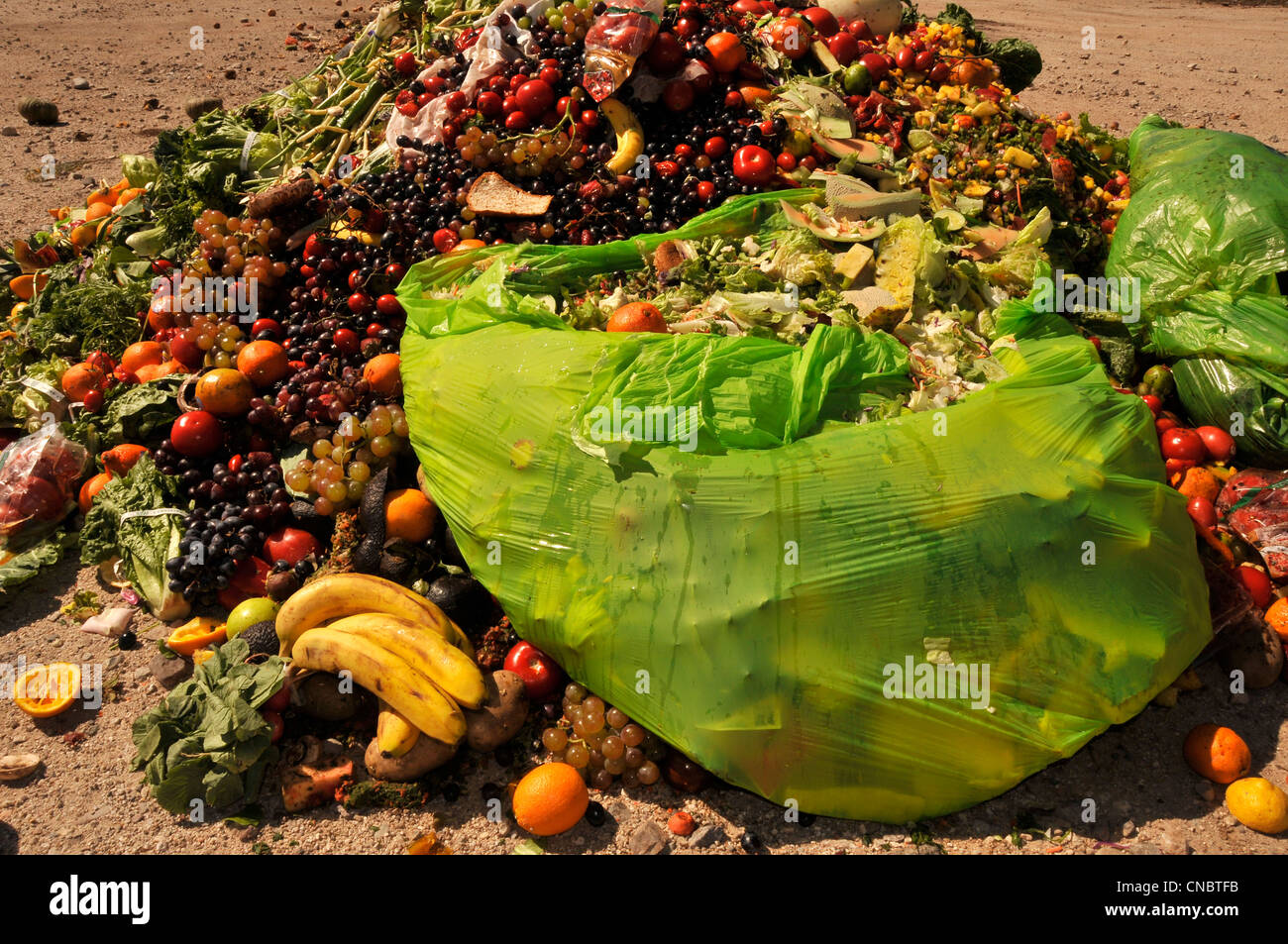 Cibo e compostabile materiali dai ristoranti e i fornitori di prodotti alimentari sono a sinistra per compost. Foto Stock