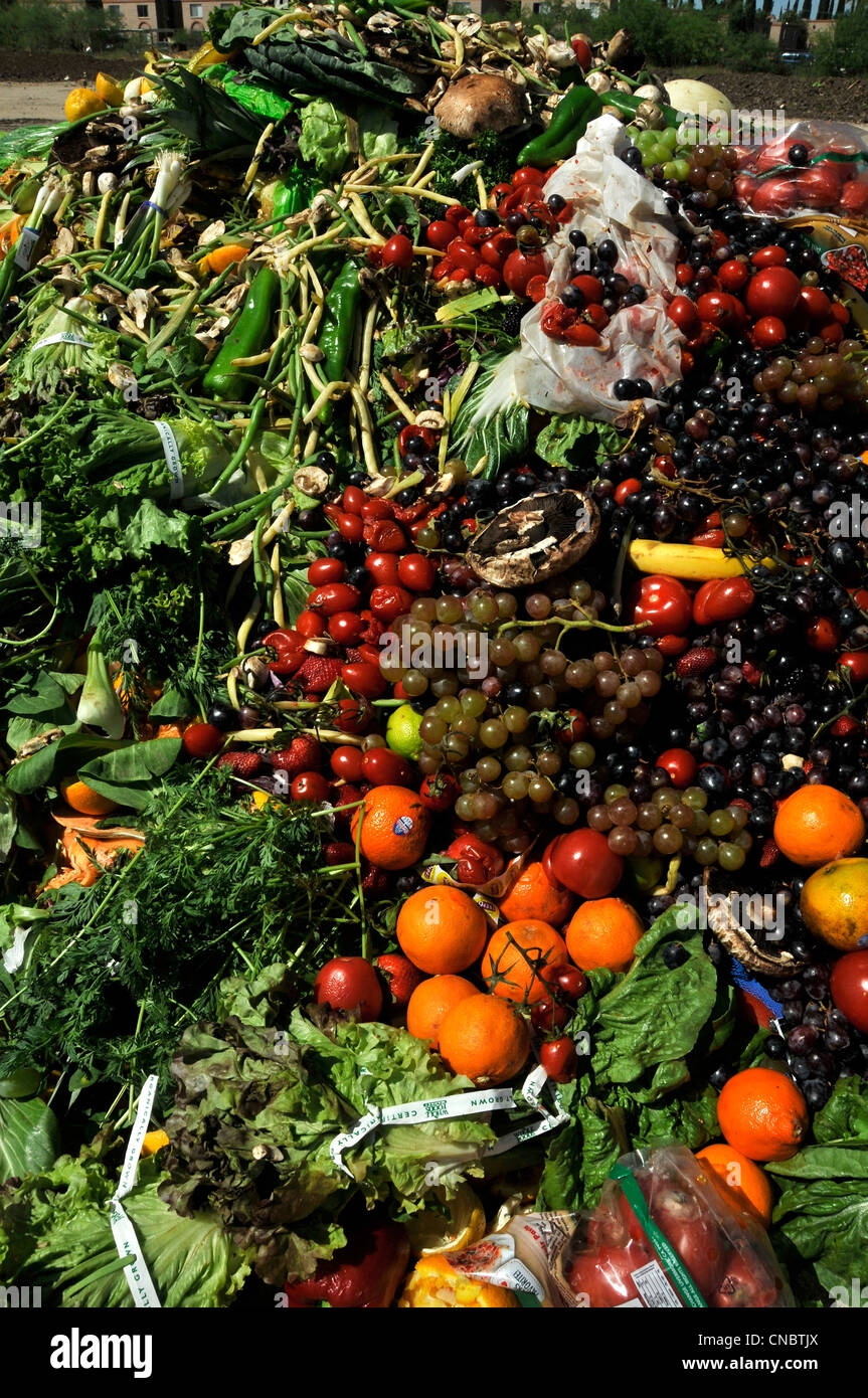 Cibo e compostabile materiali dai ristoranti e i fornitori di prodotti alimentari sono a sinistra per compost. Foto Stock