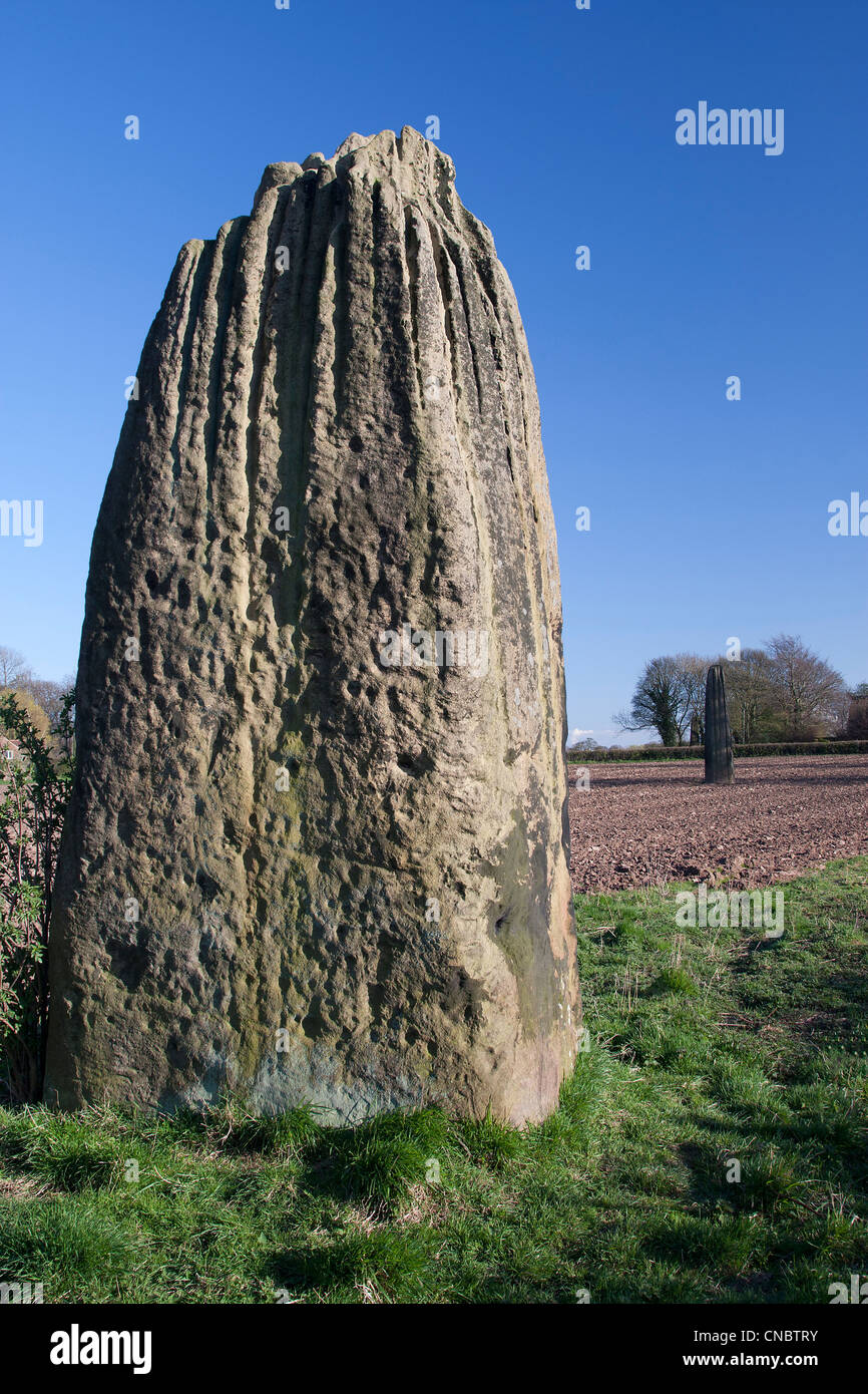 Il Devil's frecce, tre monoliti preistorici (compreso il secondo più alto nel Regno Unito), Boroughbridge, North Yorkshire. Foto Stock