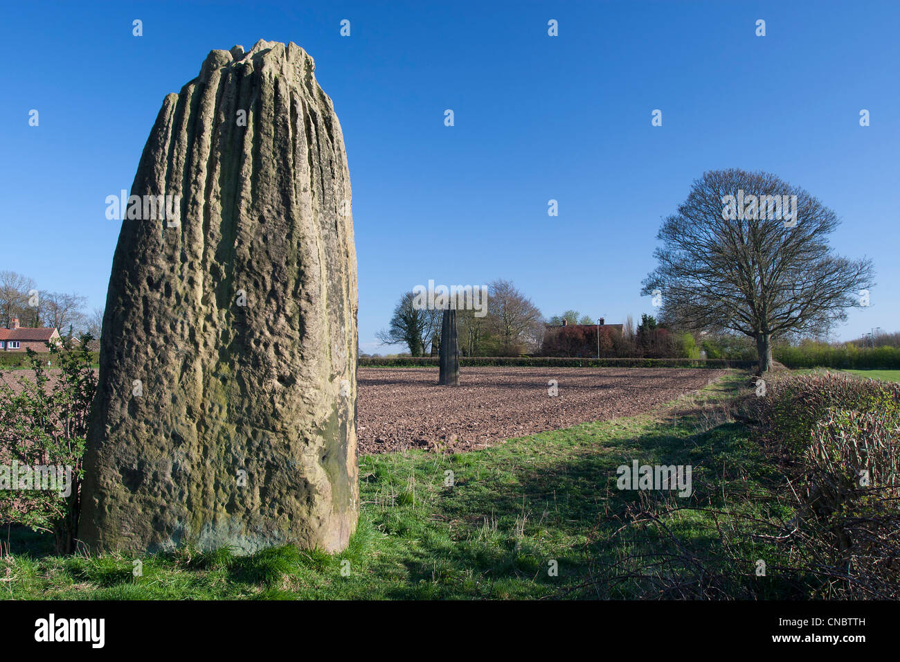 Il Devil's frecce, tre monoliti preistorici (compreso il secondo più alto nel Regno Unito), Boroughbridge, North Yorkshire. Foto Stock