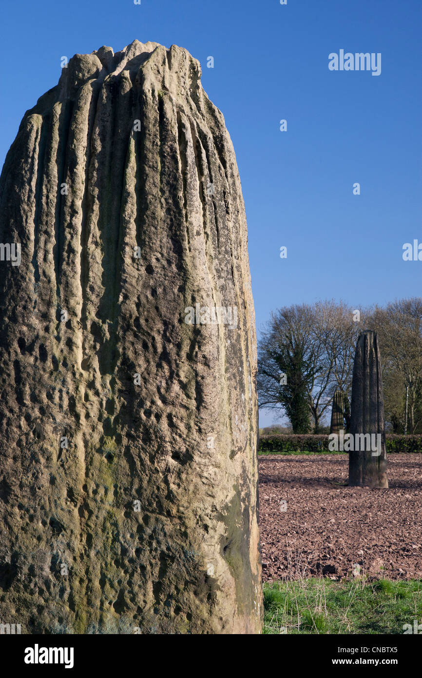 Il Devil's frecce, tre monoliti preistorici (compreso il secondo più alto nel Regno Unito), Boroughbridge, North Yorkshire. Foto Stock