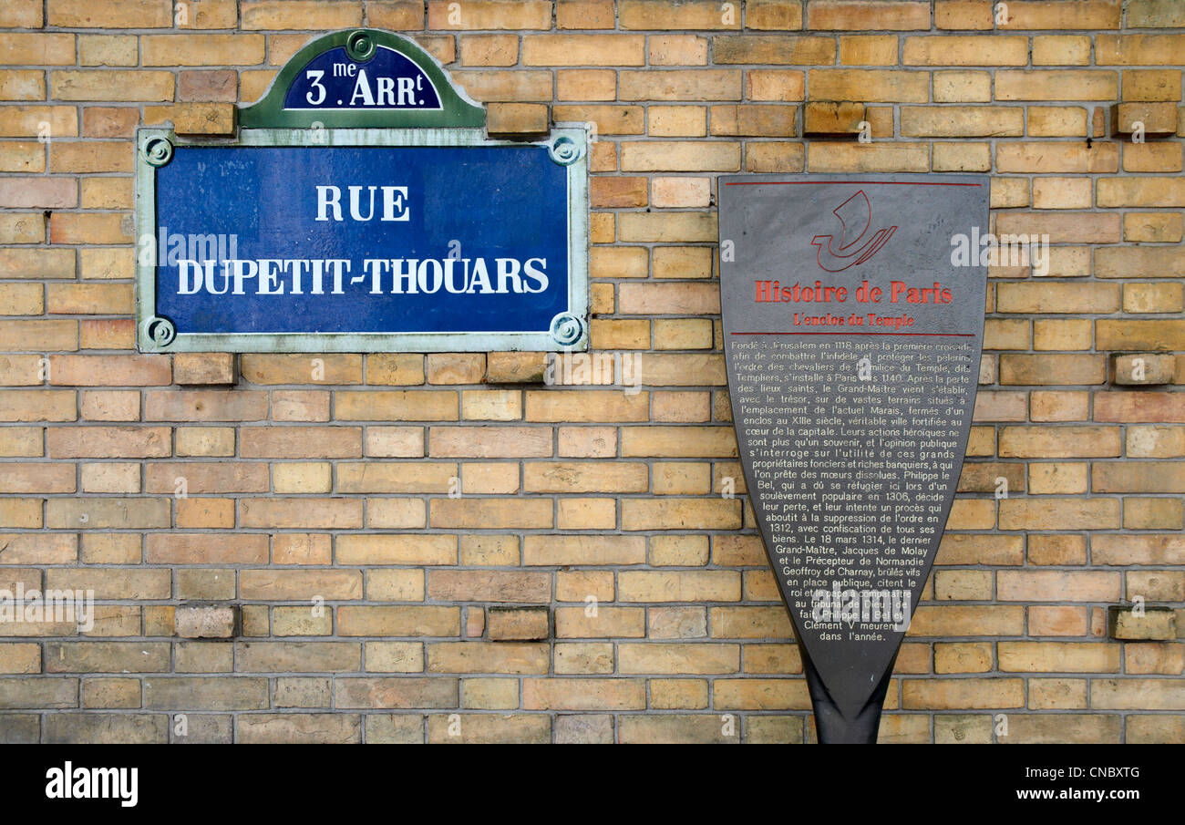Rue dupetit-thouars strada segno Foto Stock