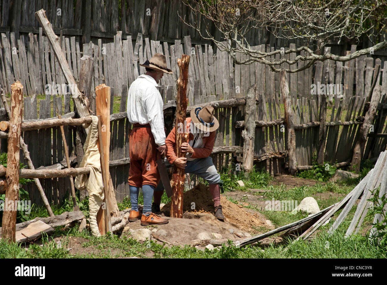 Piantagione Plimoth, Plymouth Massachusetts, coloniale americana la ricreazione del primo stabile insediamento europeo New England Foto Stock