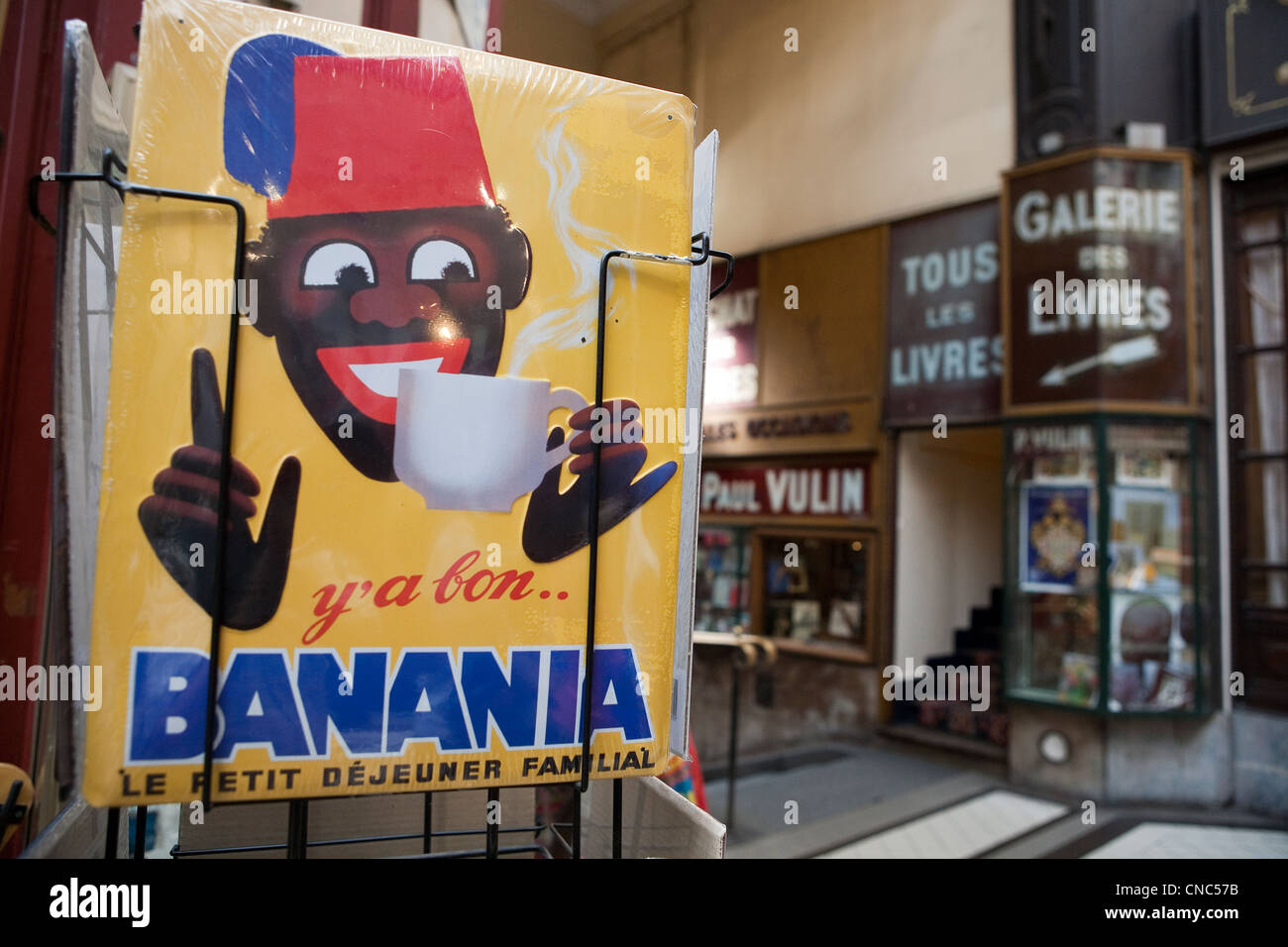 Francia, Parigi, passaggio Jouffroy, vecchio annuncio pubblicitario la Librairie du Roi bookstore Foto Stock