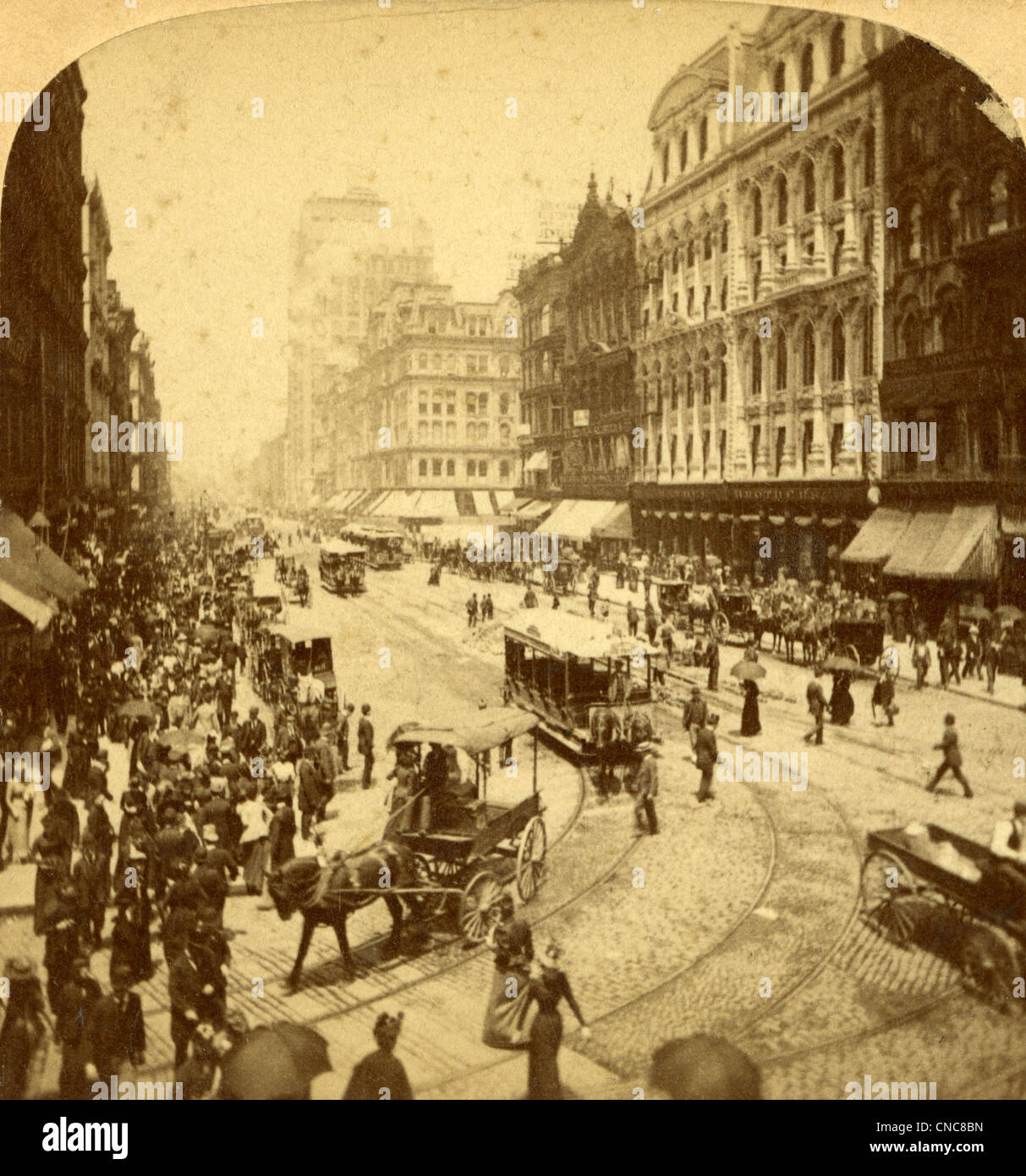 Circa 1890 stereoview immagine, State Street a Chicago, Illinois. Foto Stock
