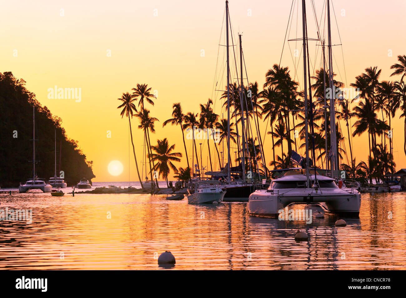 Santa Lucia Marigot Bay al tramonto Foto Stock