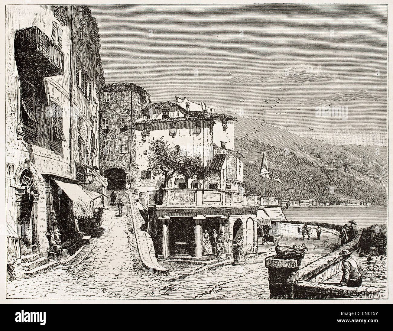 Place du Cap vecchio vista, Menton, Francia Foto Stock