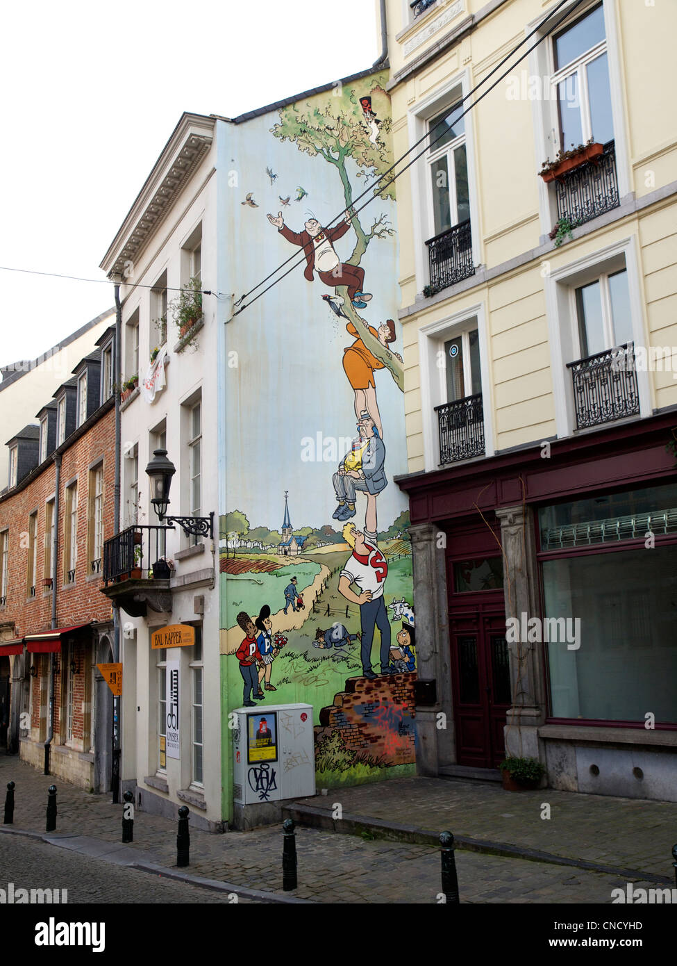 Bruxelles è il comico-libro capitale d'Europa. Murale per le strade del centro città. Belgio Foto Stock