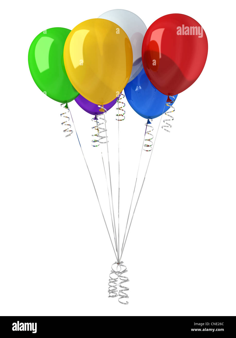 Gruppo del partito palloncini multicolori. Su sfondo bianco, con percorso di clipping incluso. Foto Stock