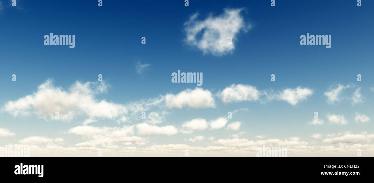 Blu cielo con soffici nuvole bianche. Grande formato. Computer immagine generata. Foto Stock