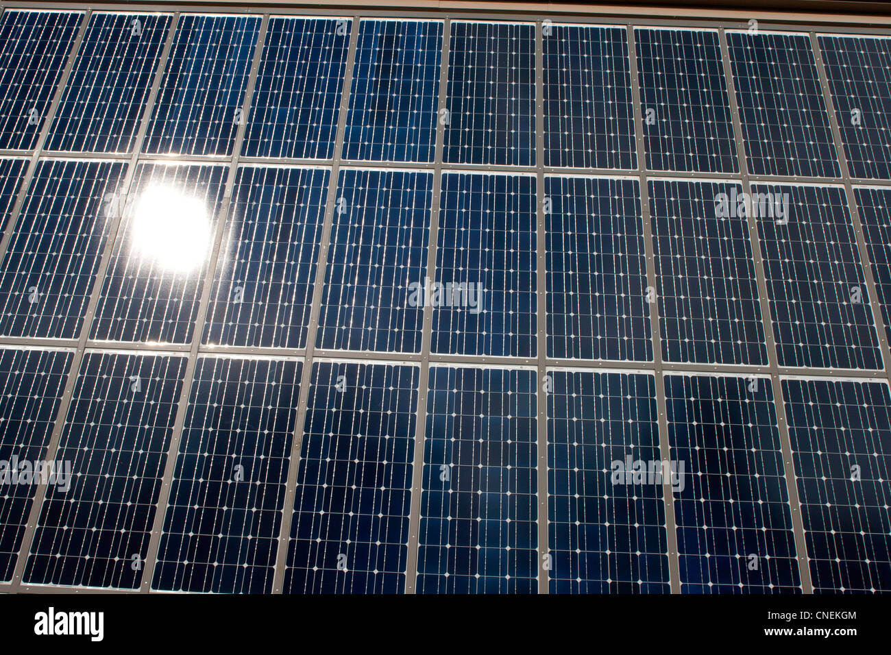 Solar PV dei pannelli sul lato del palazzo in Edinburgh Foto Stock