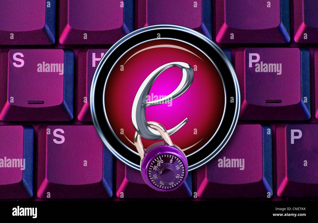 Pulsante di bloccaggio sul computer. Foto Stock