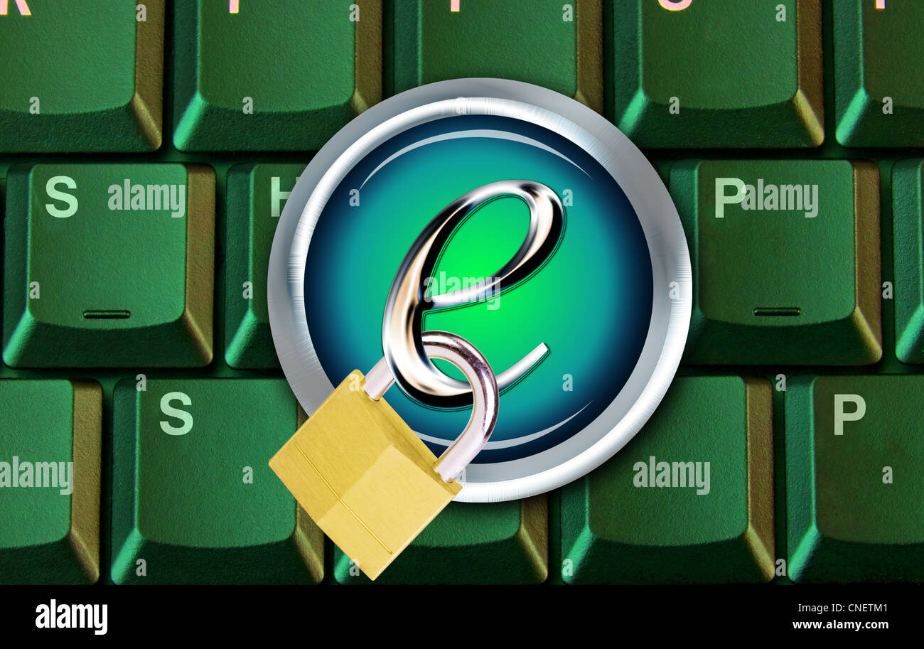 Pulsante di bloccaggio sul computer. Foto Stock