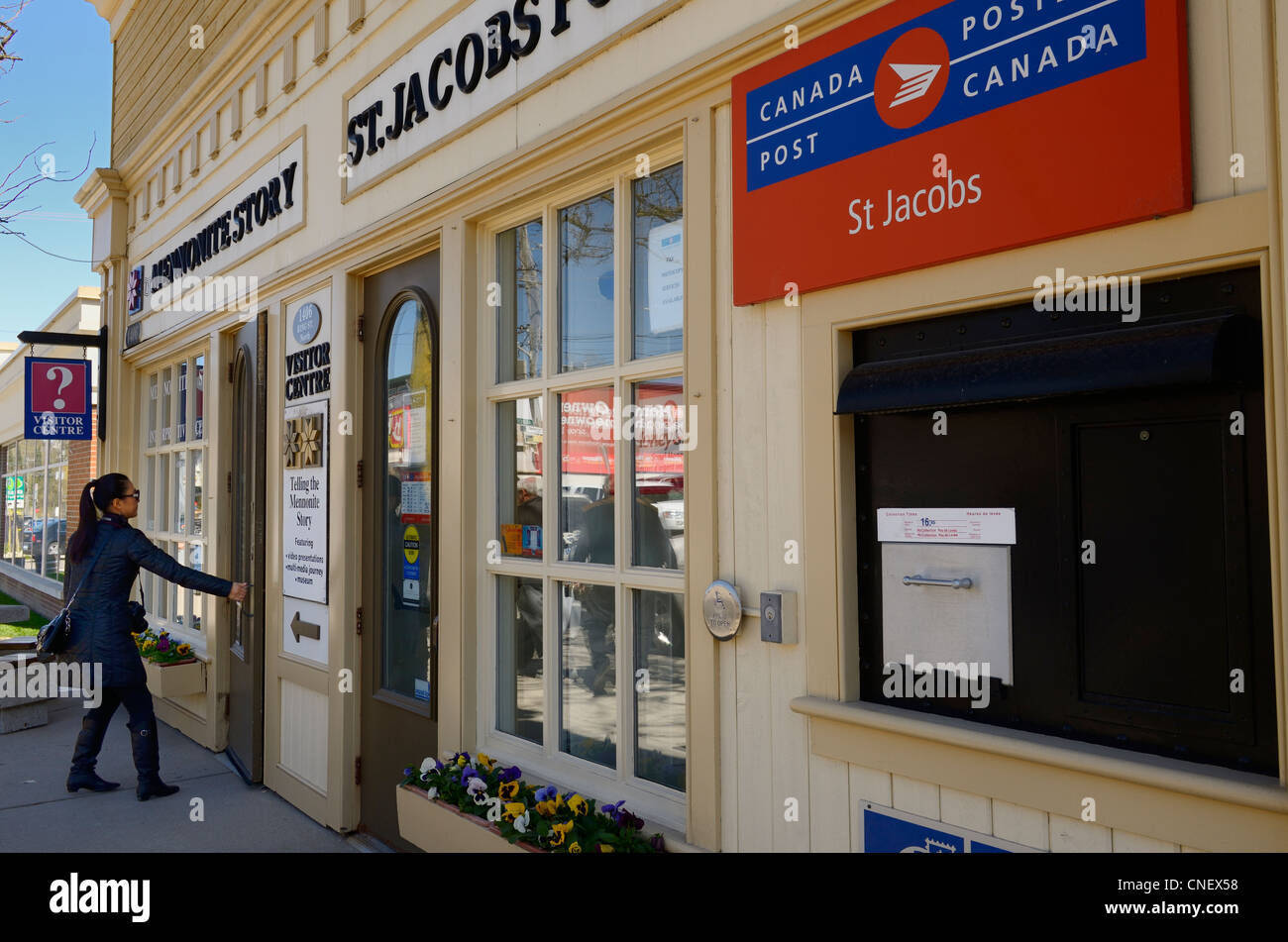 Raccontare la storia di Mennonite Visitor Center con Post office in St Jacobs Ontario Canada Foto Stock