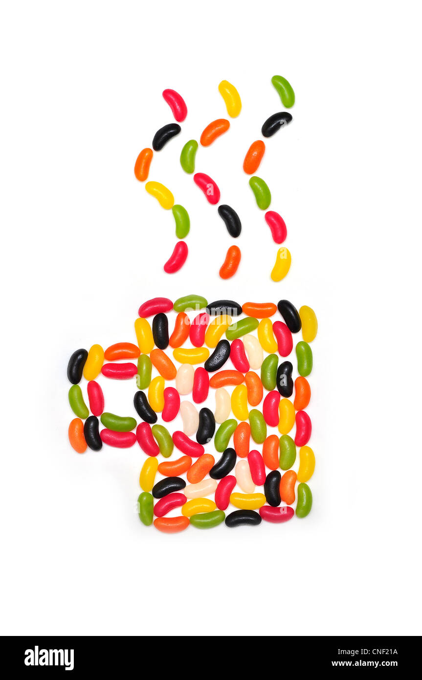 Jelly Beans bevanda calda tè del caffè vapore colorate colore break breaktime simbolo di forma Foto Stock