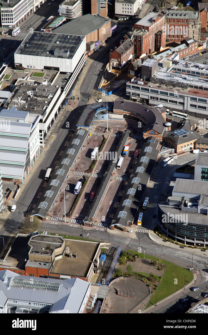 Veduta aerea dell'Interchange di Sheffield - una stazione degli autobus e dei pullman Foto Stock