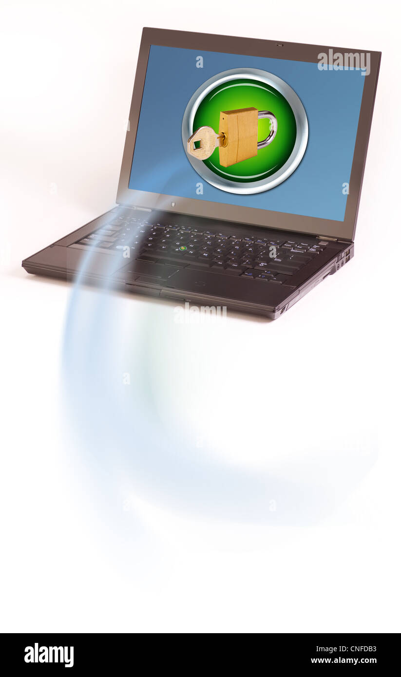 Pulsante di bloccaggio sul computer. Foto Stock