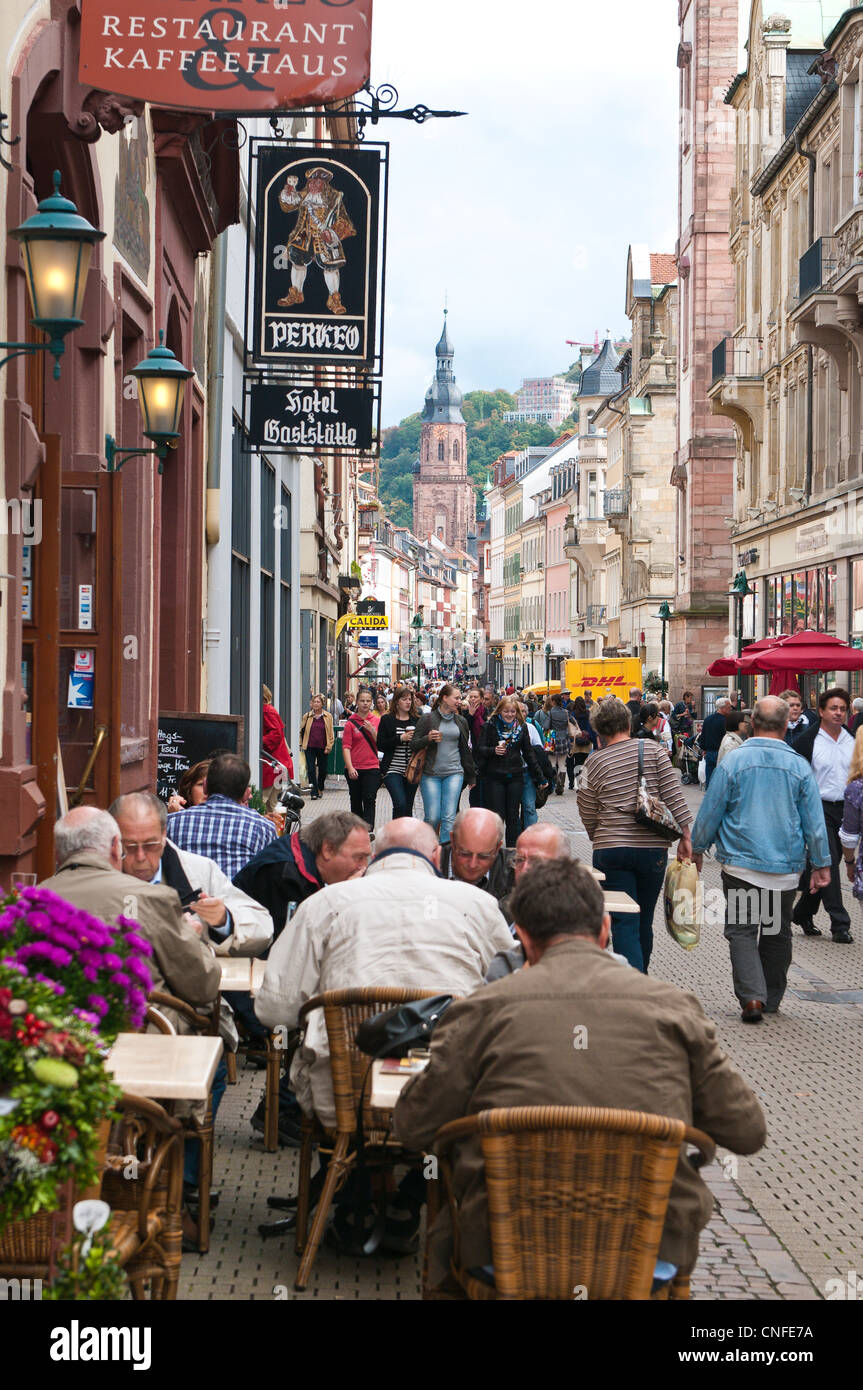 La Hauptstrasse, 'main Street' Città vecchia di Heidelberg, Germania. Foto Stock