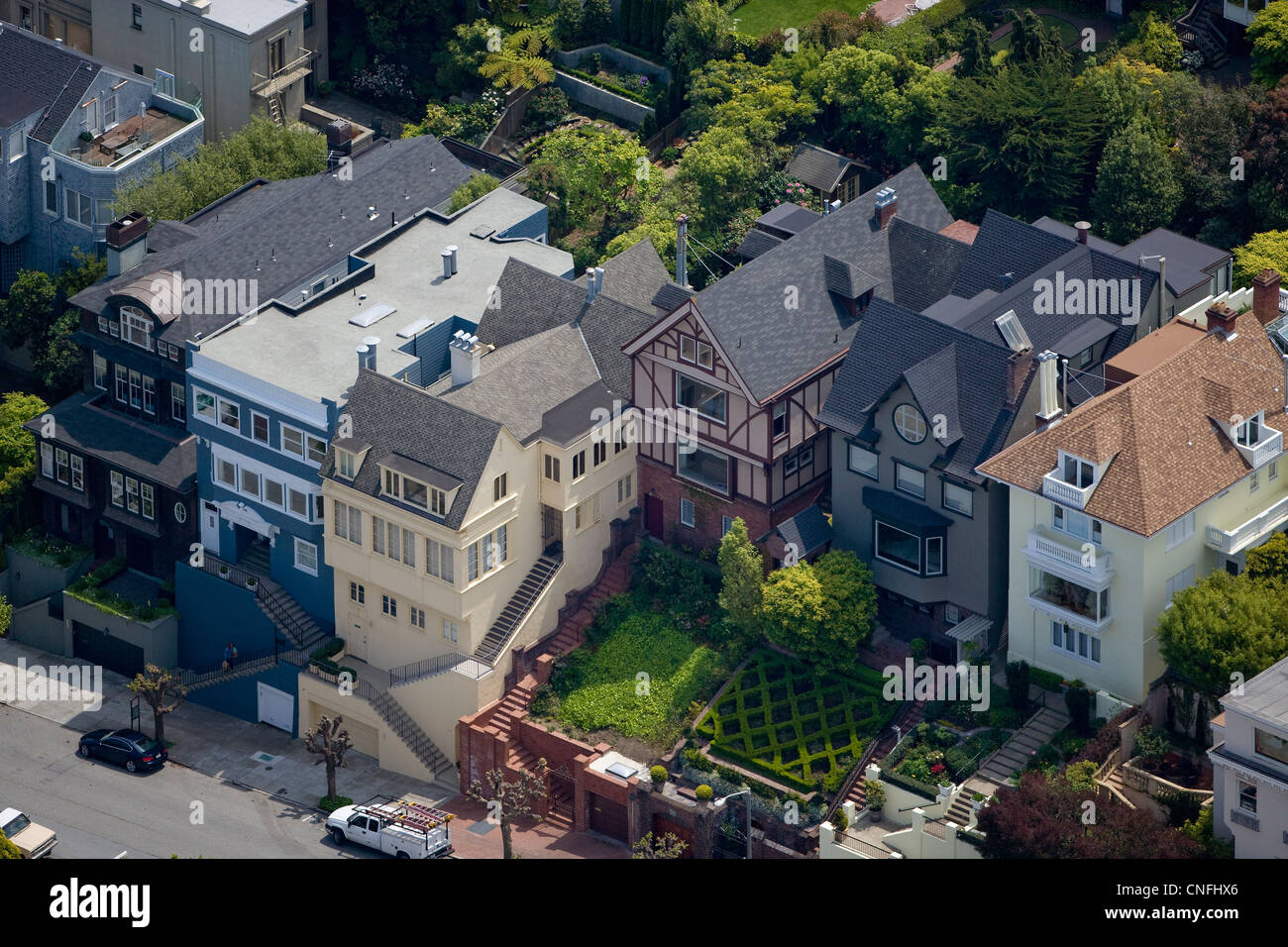 Fotografia aerea Pacific Heights quartiere residenziale di San Francisco in California Foto Stock