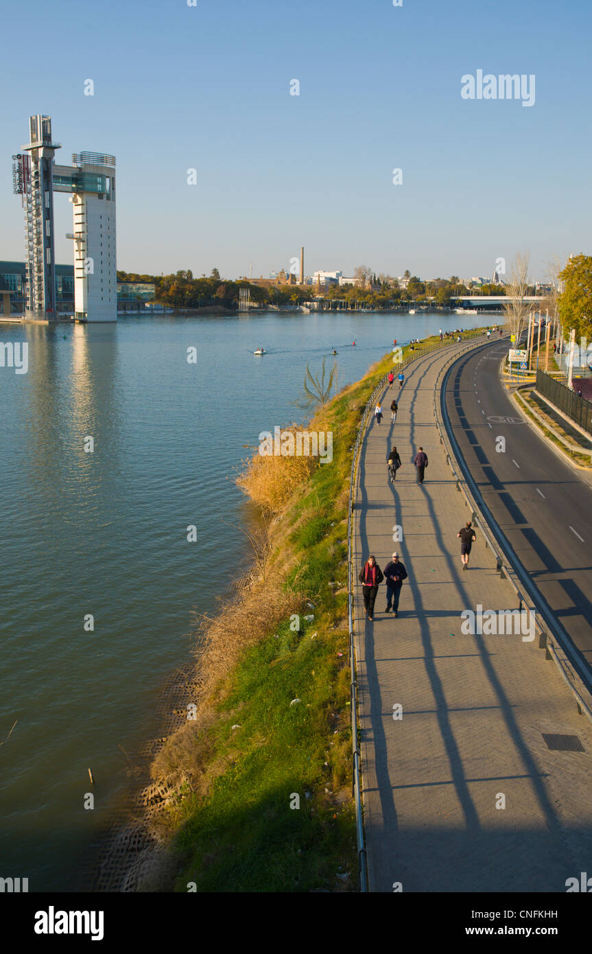 Paseo Rey Juan Carlos I riverside street Siviglia Andalusia Spagna Foto Stock