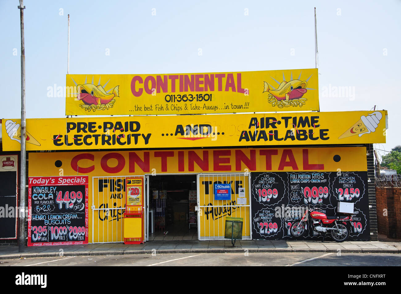 Continental Fish & Chips takeaway store in Selcourt, molle, East Rand, provincia di Gauteng, Repubblica del Sud Africa Foto Stock