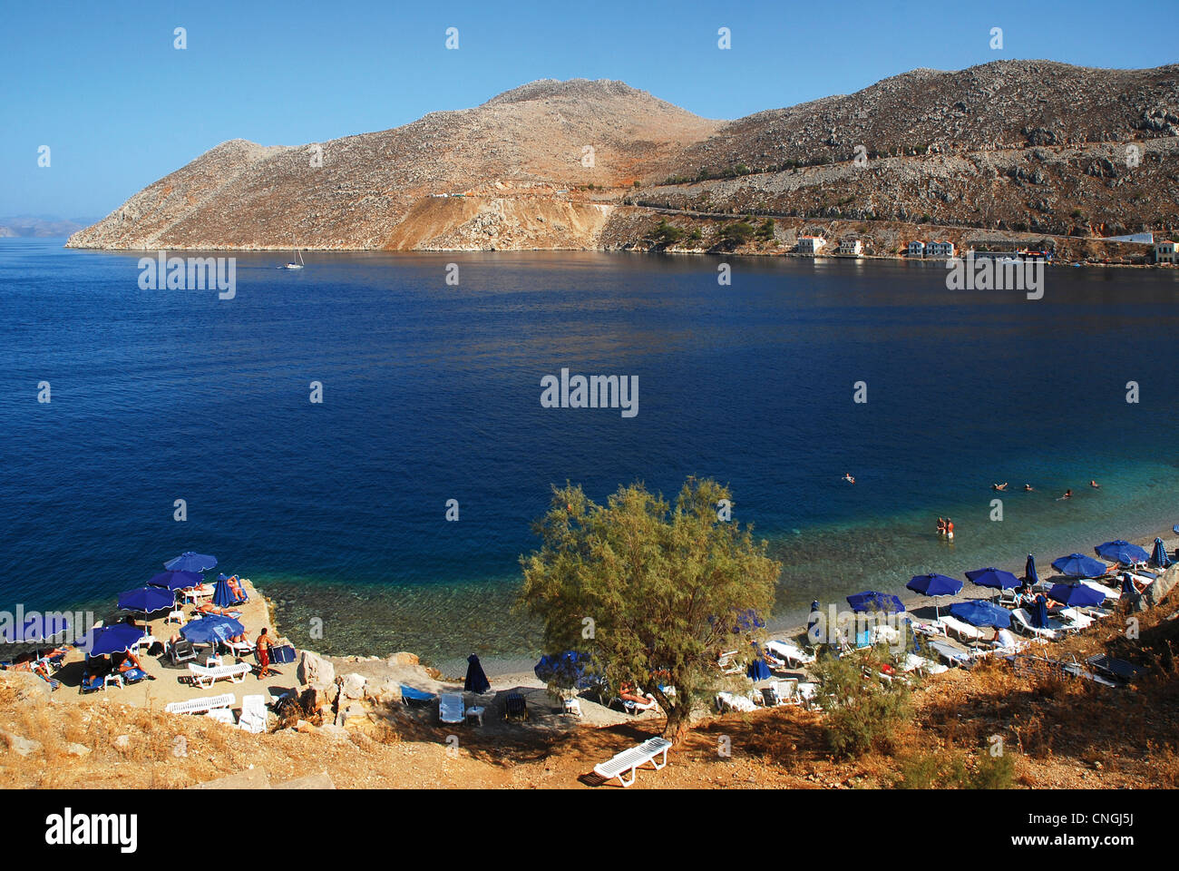 Europa Grecia DODECANNESO Symi Island costa e alla spiaggia Foto Stock