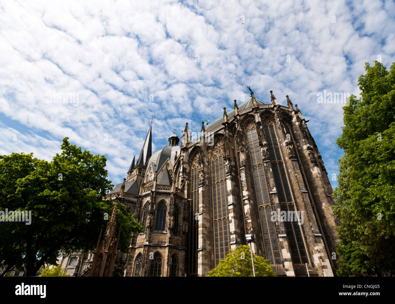 Ampio angolo di vista della Cattedrale imperiale, Aachen, Germania Foto Stock