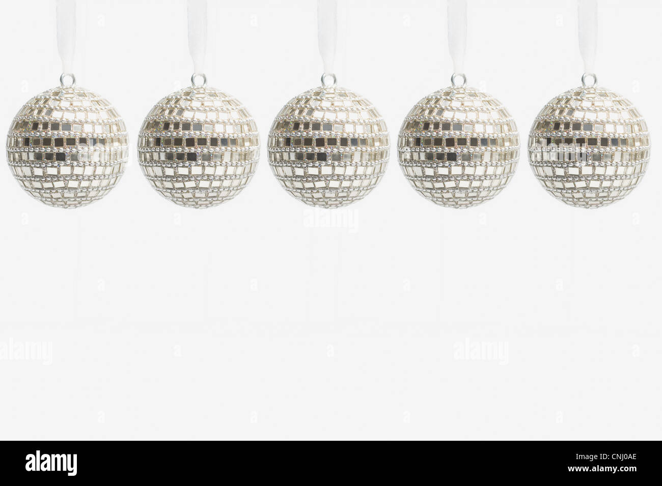 Cinque palla da discoteca baubles di natale Foto Stock