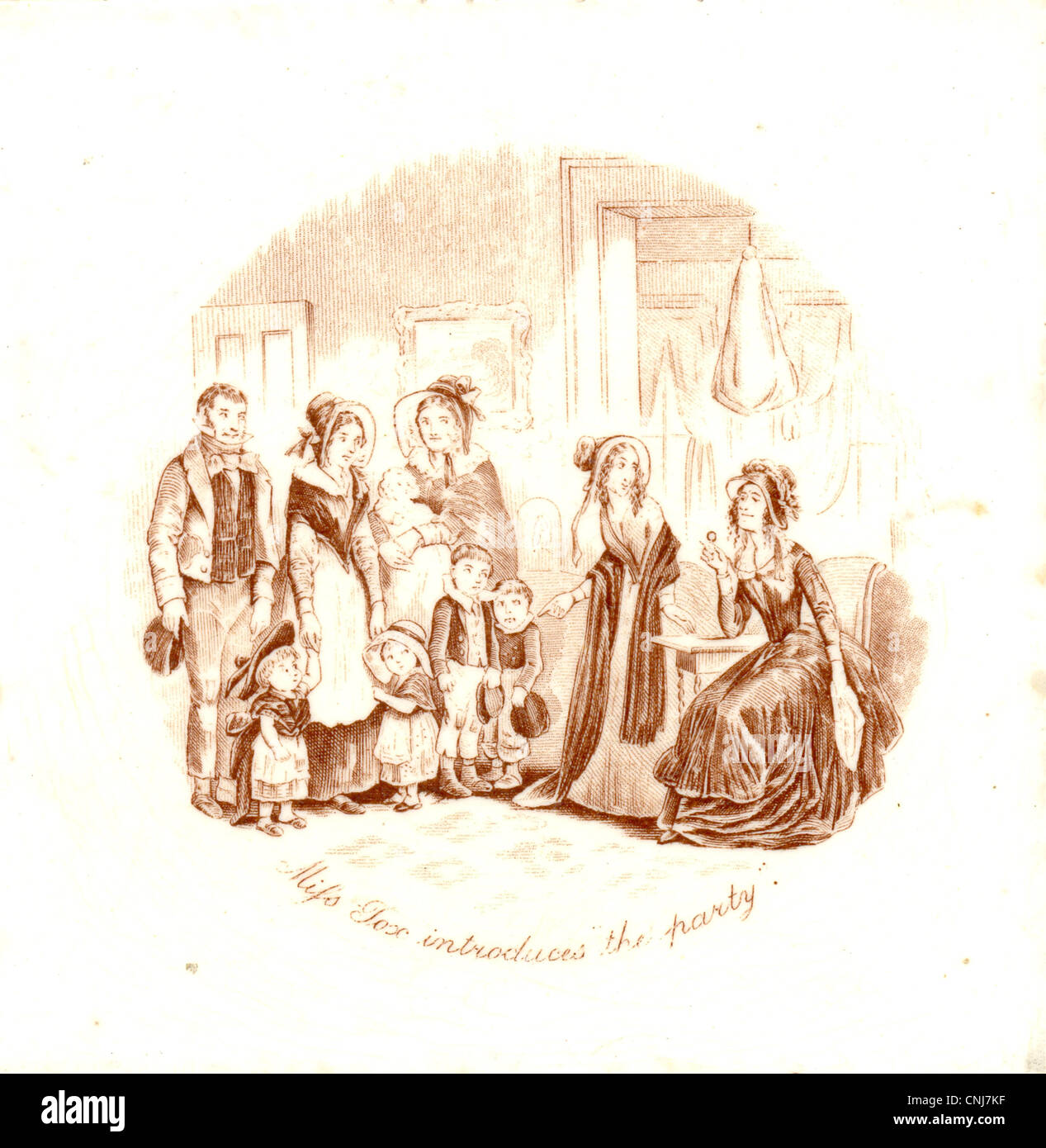 Trasferimento stampato piastrella in ceramica con scena da "Phiz' dal Dombey e figlio di Charles Dickens Foto Stock