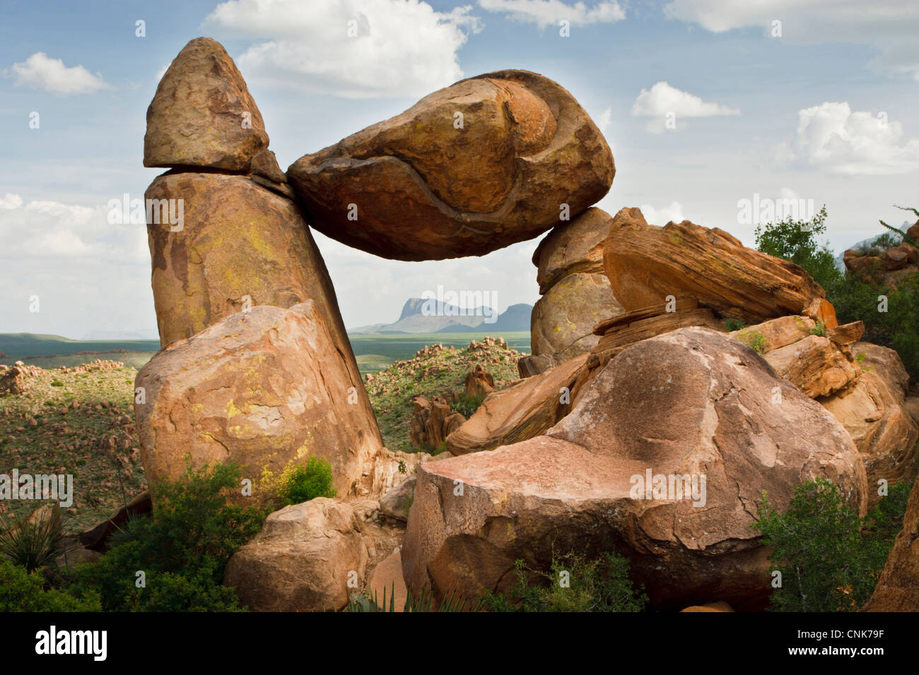 Nord America, USA, Texas, Brewster, il Parco nazionale di Big Bend, equilibrato Rock in Grapevine Colline Foto Stock