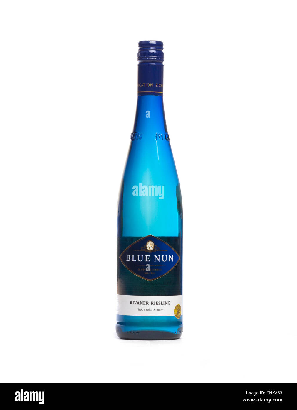Bottiglia di Blue Nun vino Riesling Foto Stock