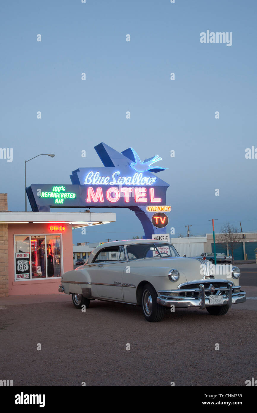 Blue Swallow Motel sulla vecchia strada 66, Tucumcari, Nuovo Messico. Foto Stock